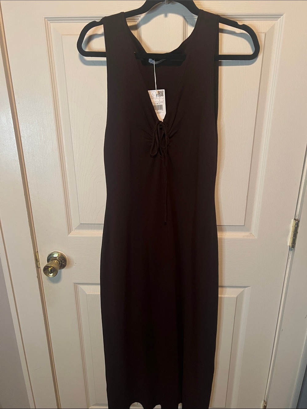 Mango Brown Sleeveless Midi Dress with Front Keyhole Tie Detail